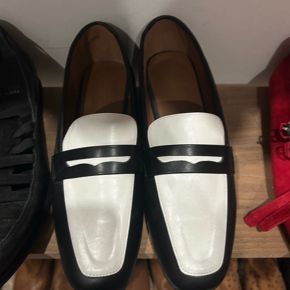 Two-Tone black and white womens penny Loafers